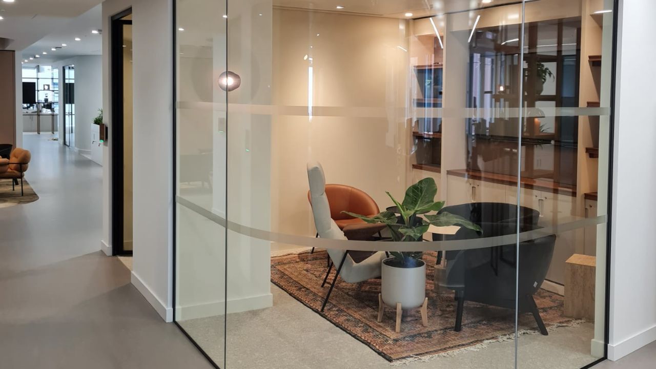 Curved glass doors for an office space in London